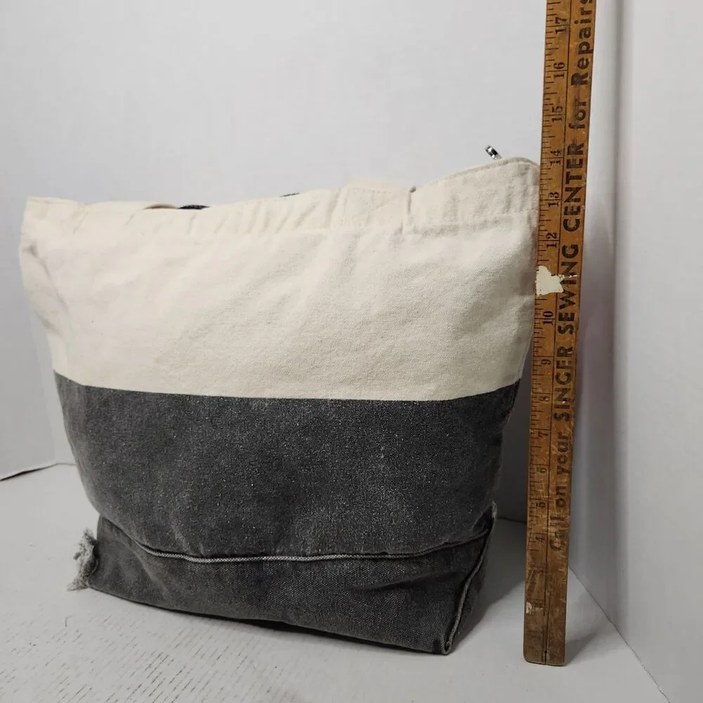 Victoria's Secret LOVE PINK Tote Bag Canvas/Gray Distressed Denim with Zipper